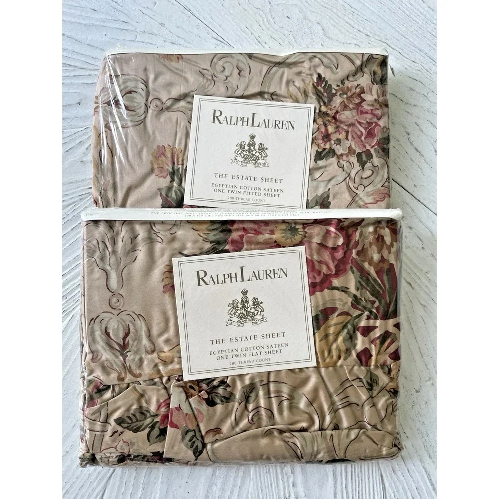 New Ralph Lauren TWIN Fitted & Flat Sheet Set  Guinevere Aragon Medieval Floral